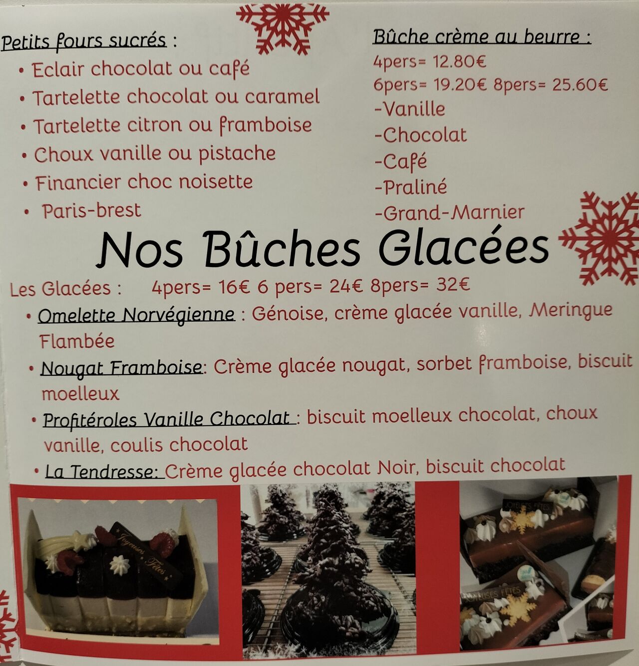 Nos bûches glacée et petit fours sucrés 
