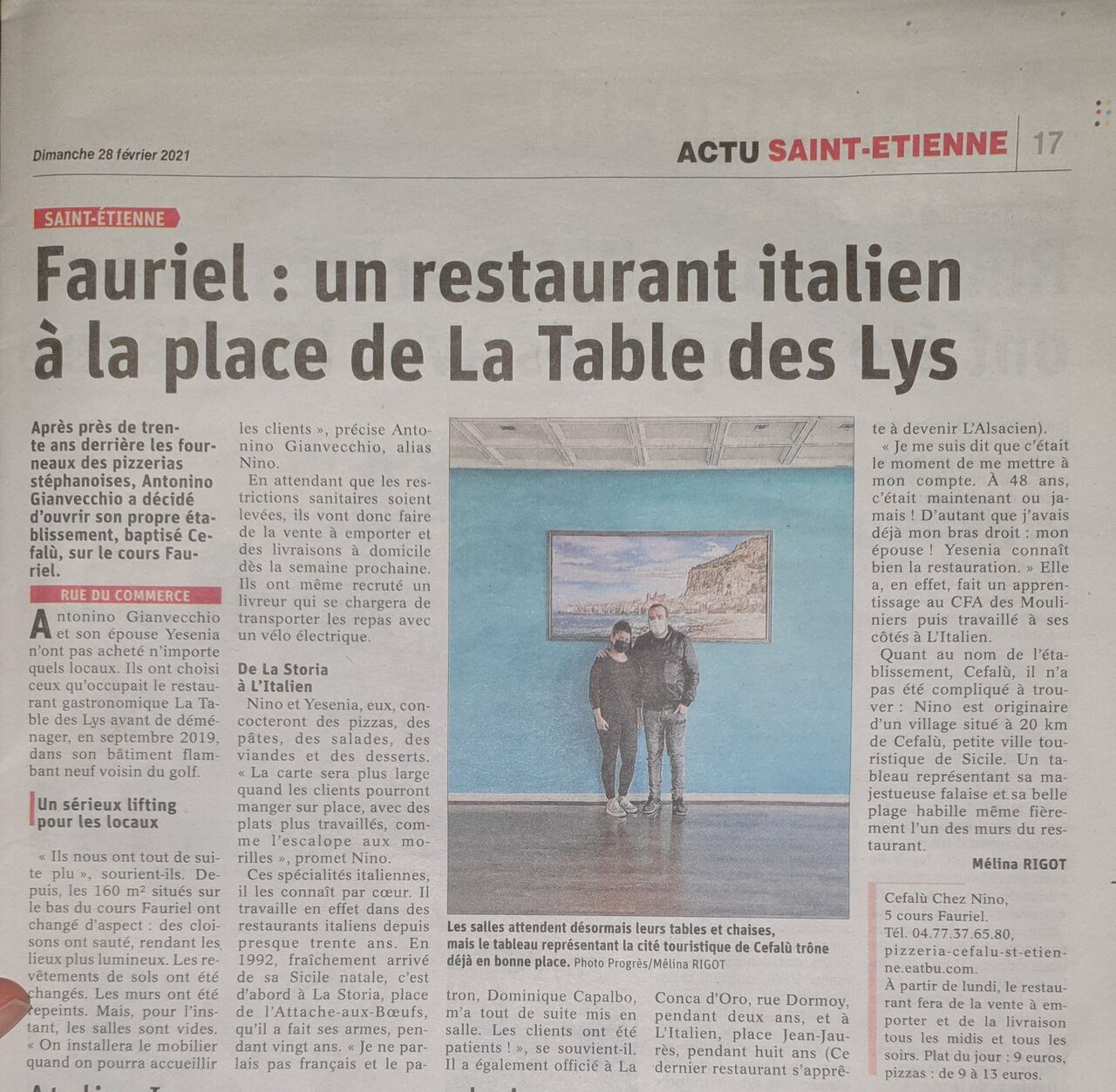 Article sur le progrès afin de présenter le restaurant