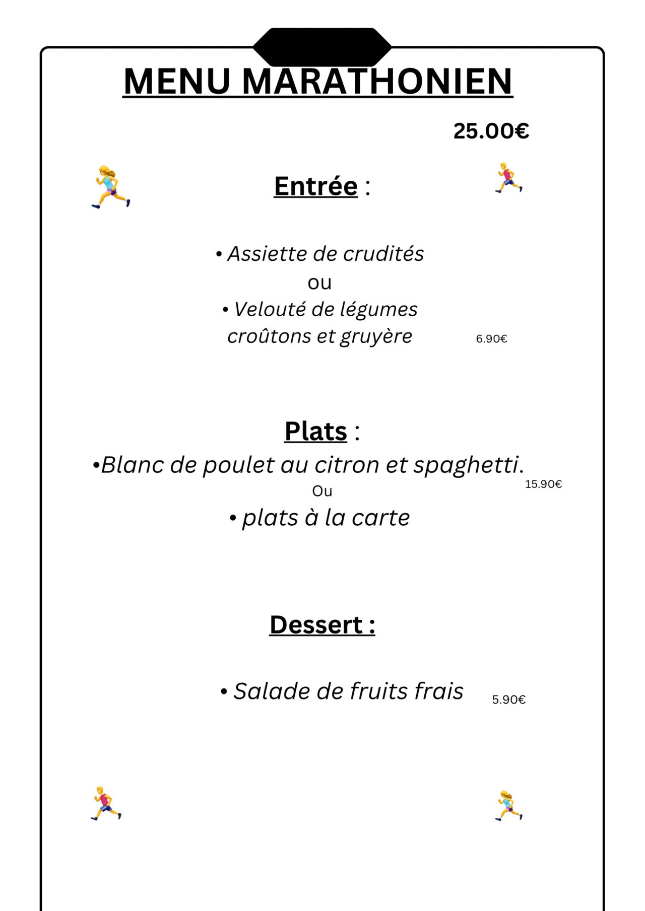 Menu marathonien vendredi 8 novembre