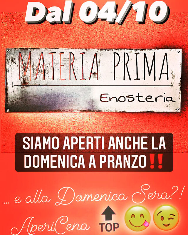 Dal 04/10 aperti anche Domenica a Pranzo