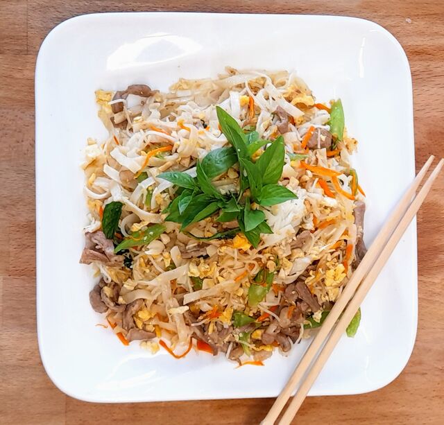 Reisbandnudeln gebraten