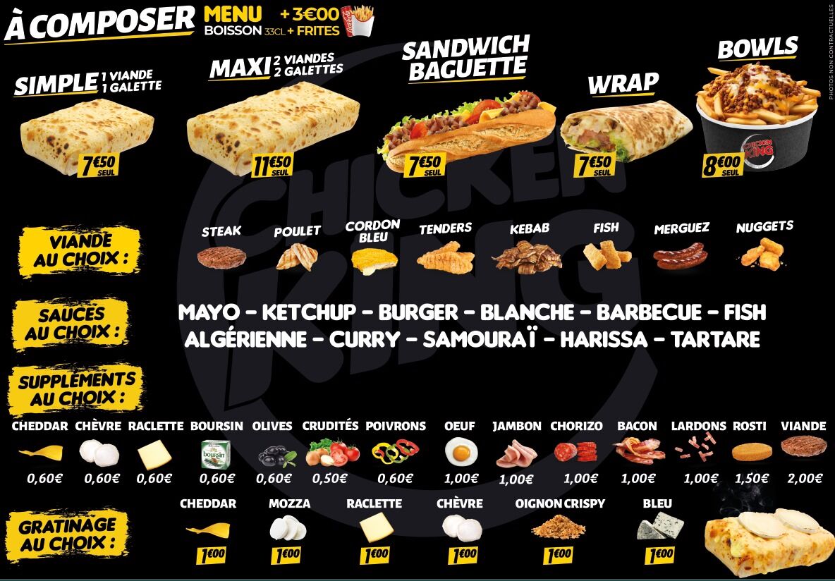 Nos Tacos / nos Bowls / Nos sandwich baguette / Nos Wrap