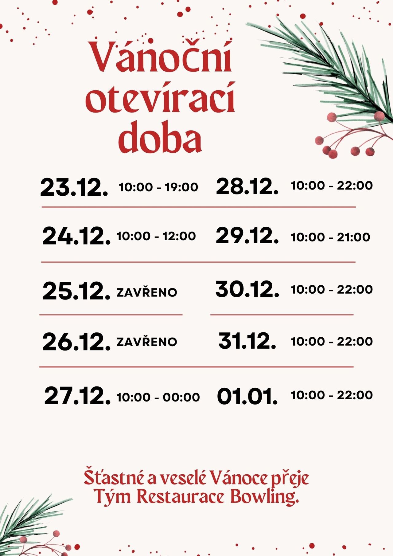 🎄 Sváteční otevírací doba během vánočních svátků.