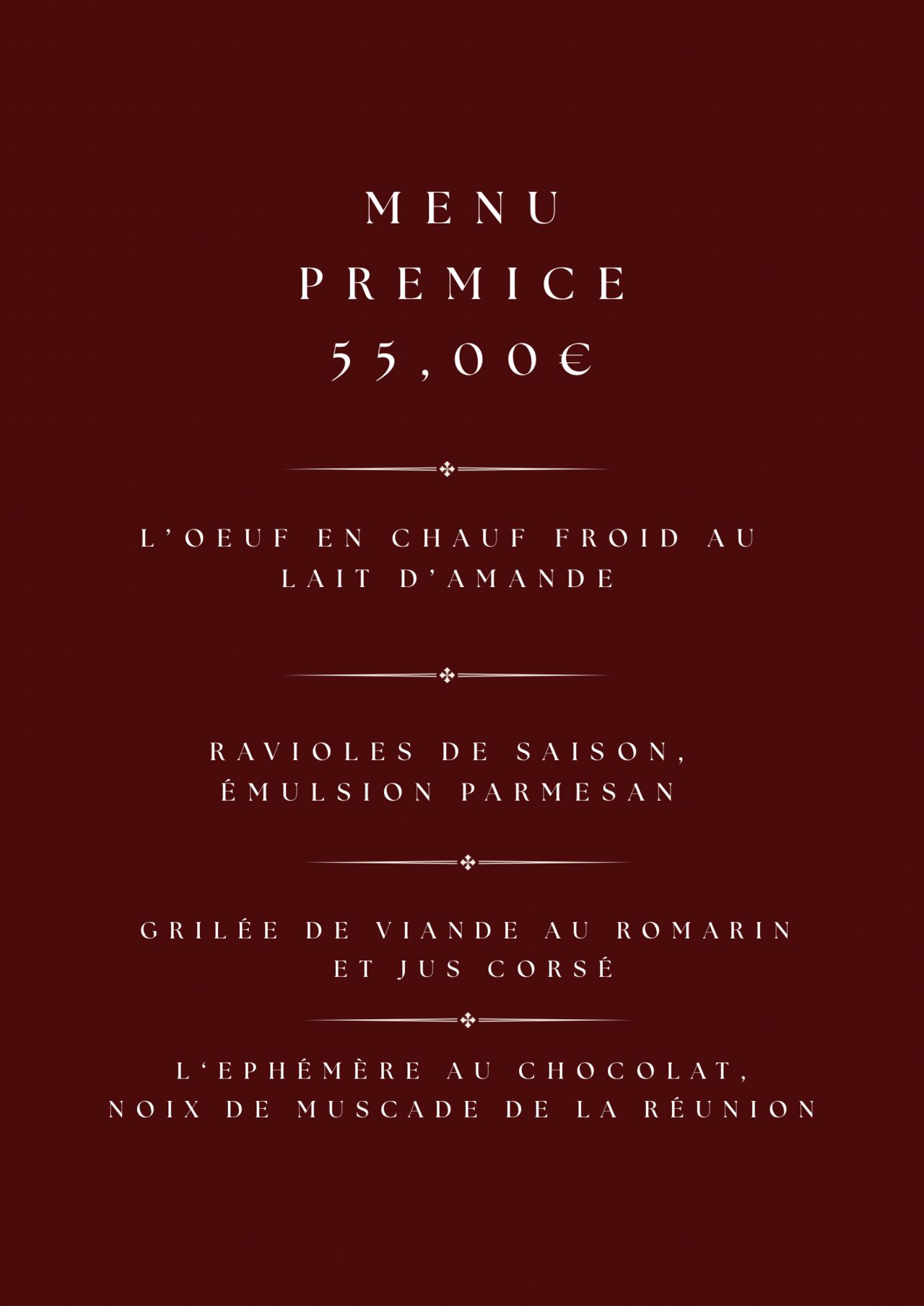 Menu Prémice 55,00€