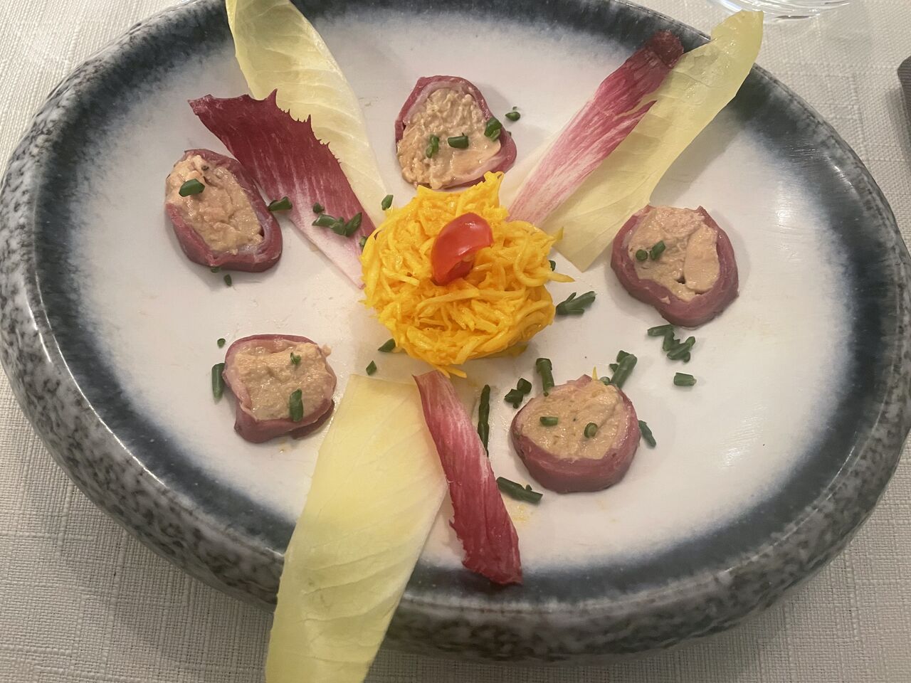 Rémoulade, magret de canard farci au foie gras