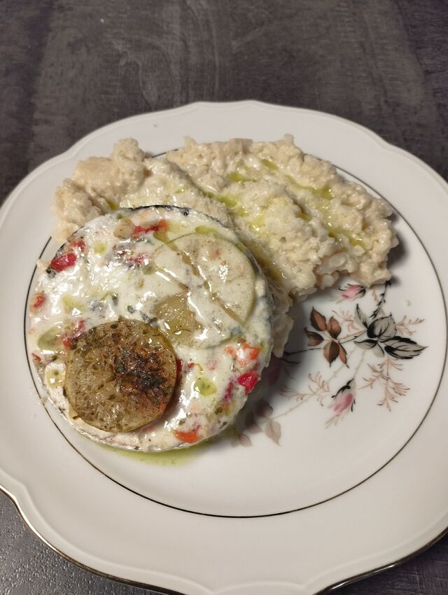 Darne de saumon, risotto, sauce verte 