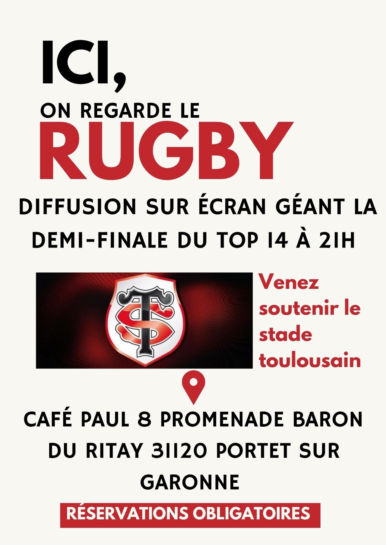DIFFUSION DEMI FINALE TOP 14 VENDREDI 19 JUIN