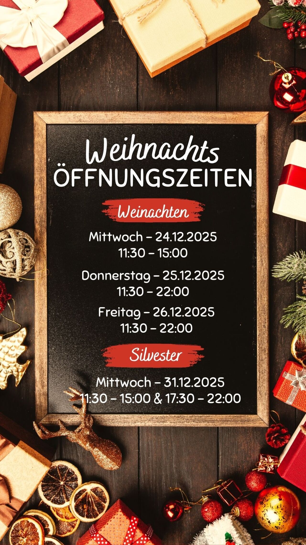 Weinachtsöffnungszeiten