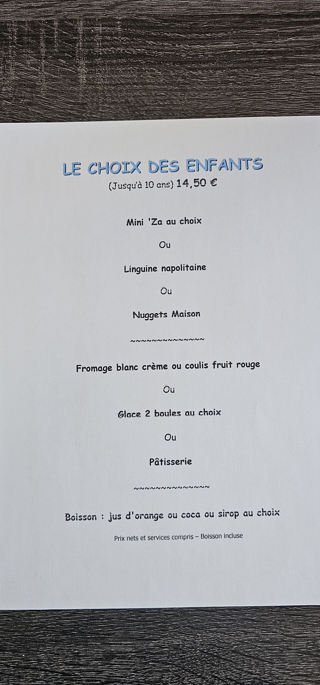 Menus enfants 