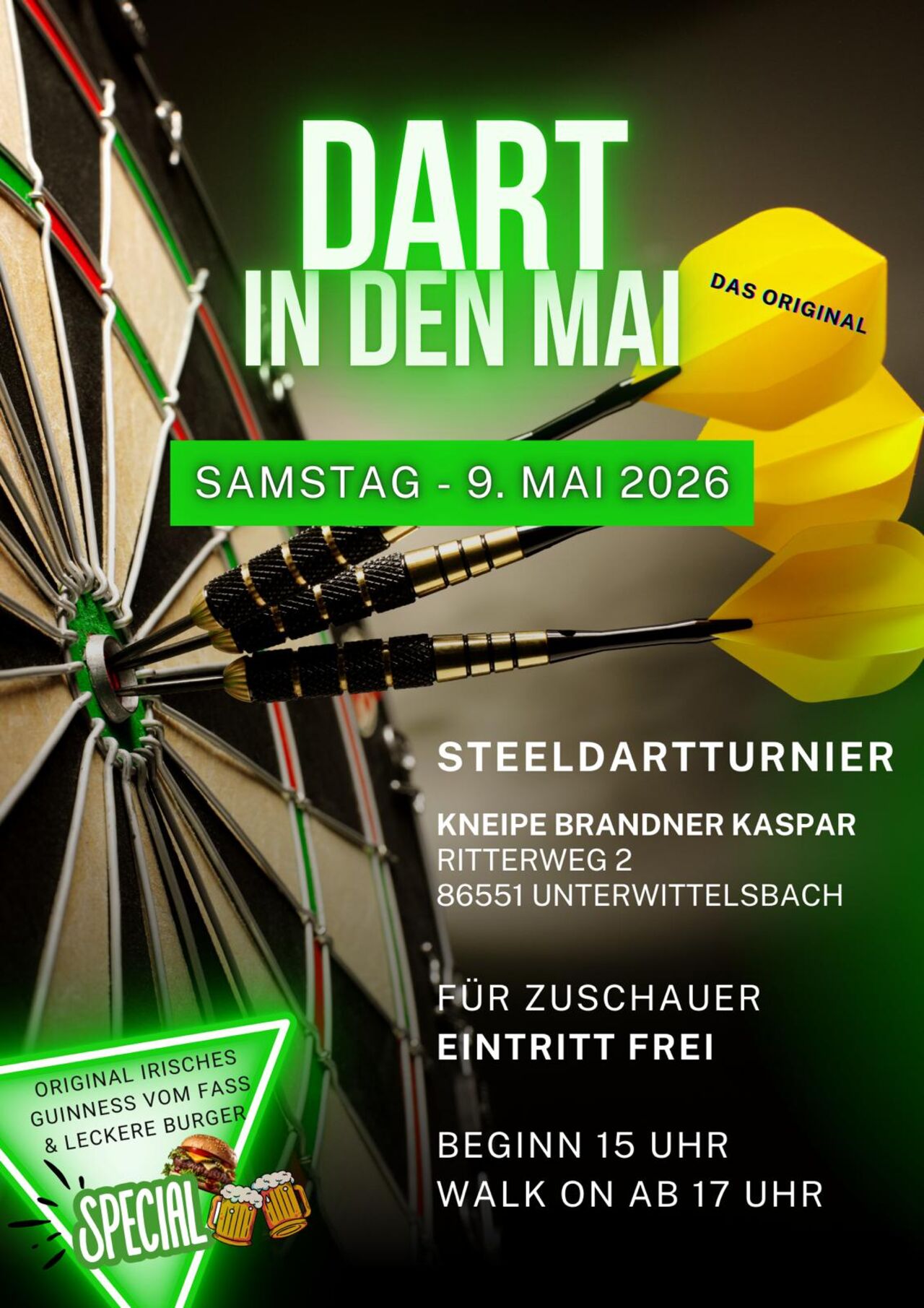 Dart in den Mai "DAS DARTTURNIER" mit Guinness vom Fass