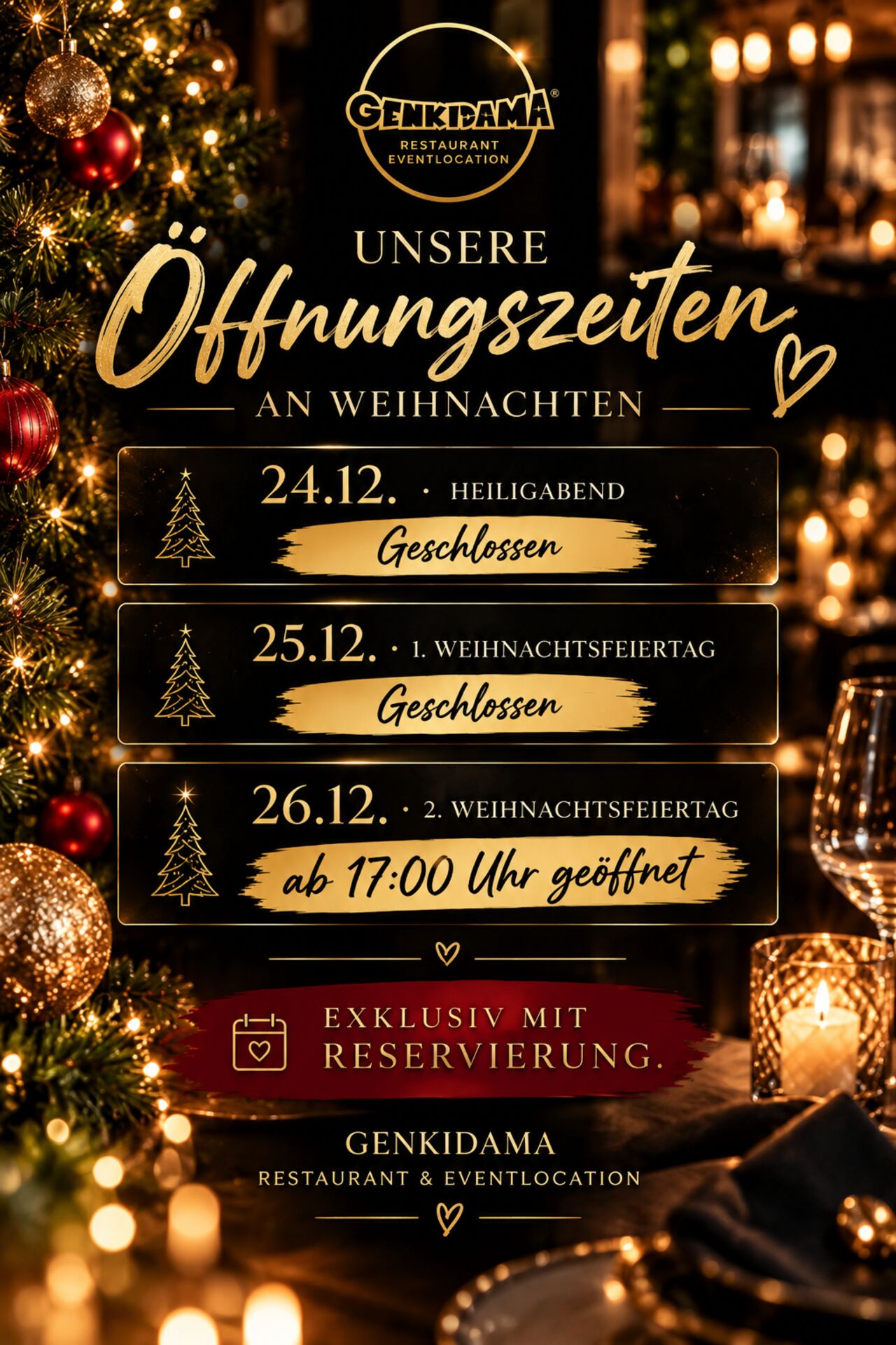 Unsere Öffnungszeiten an Weihnachten