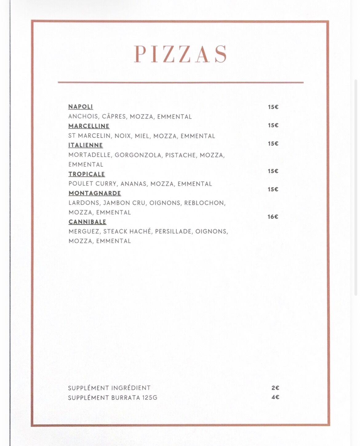 Carte des pizzas 