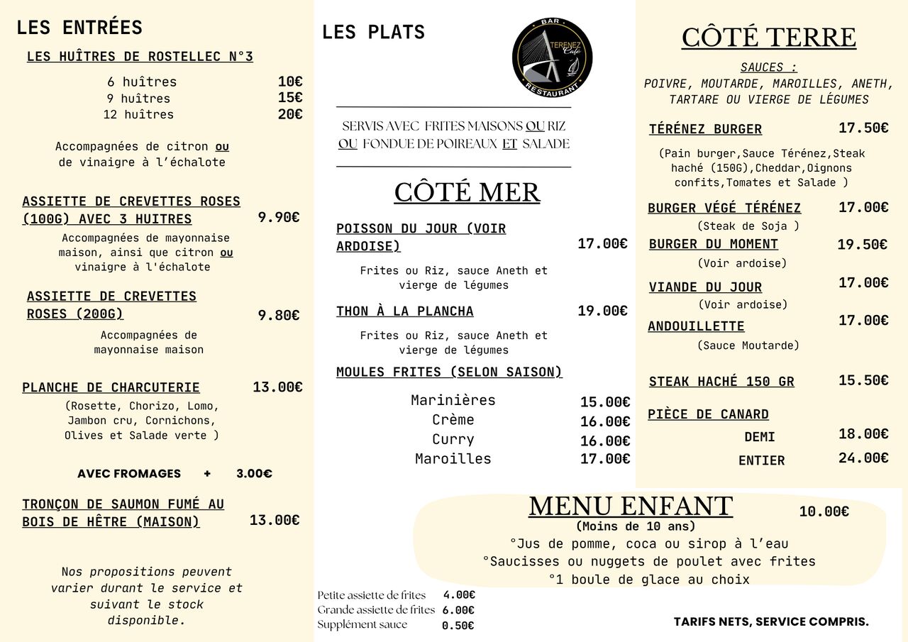 Carte du restaurant