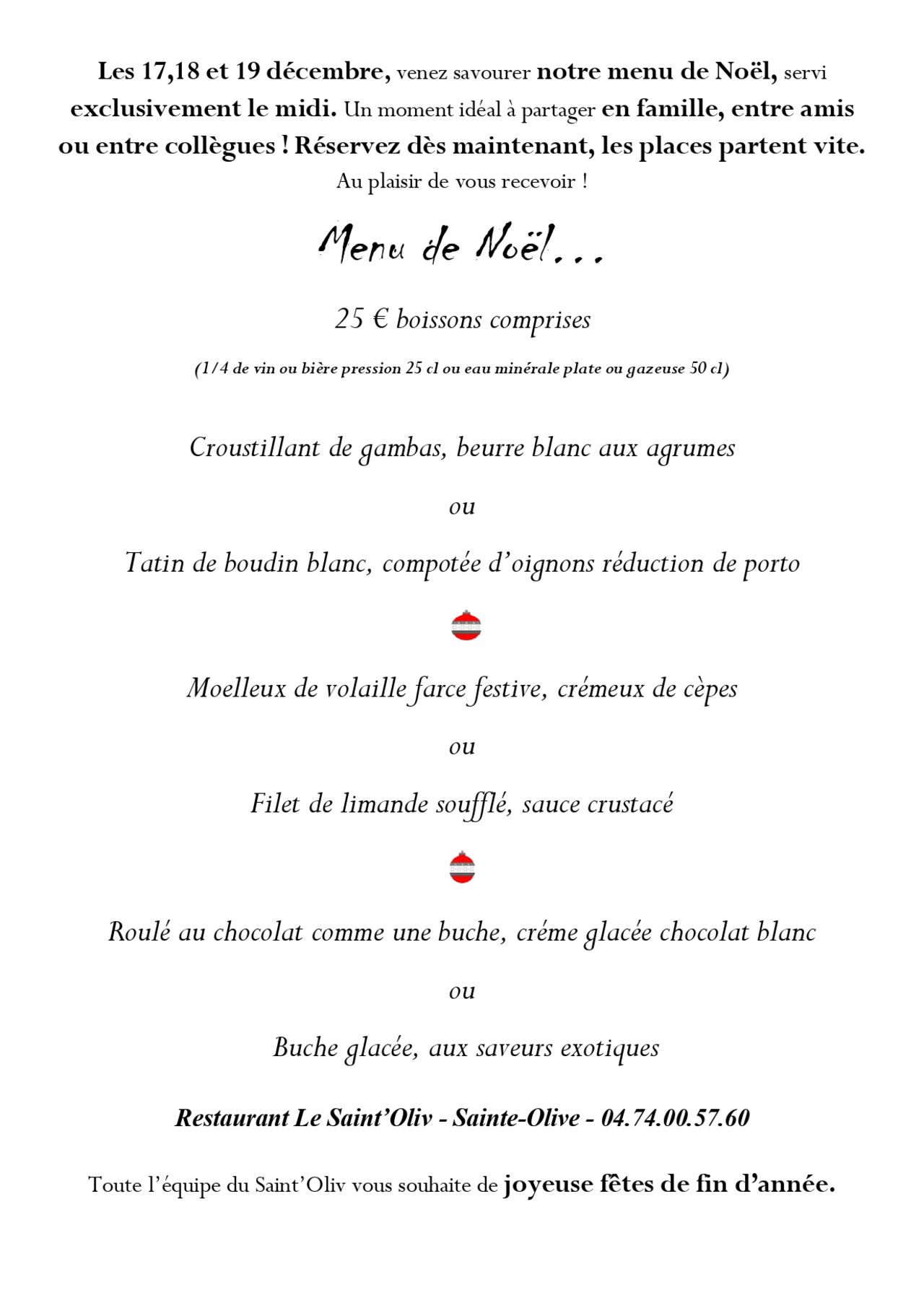 Menu de Noël 2025