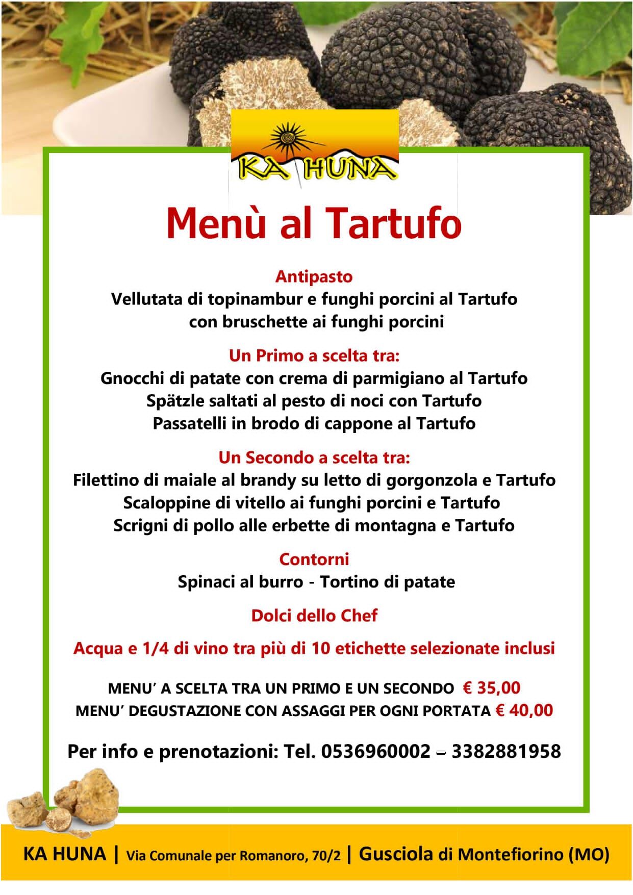 Menù tartufo 2020