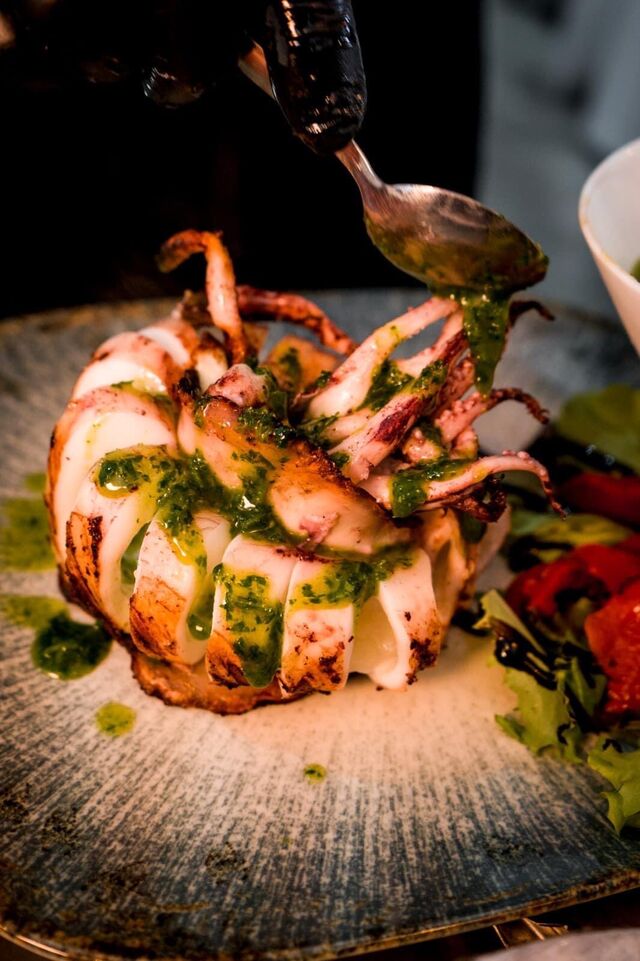 Calamar de potera a la brasa.