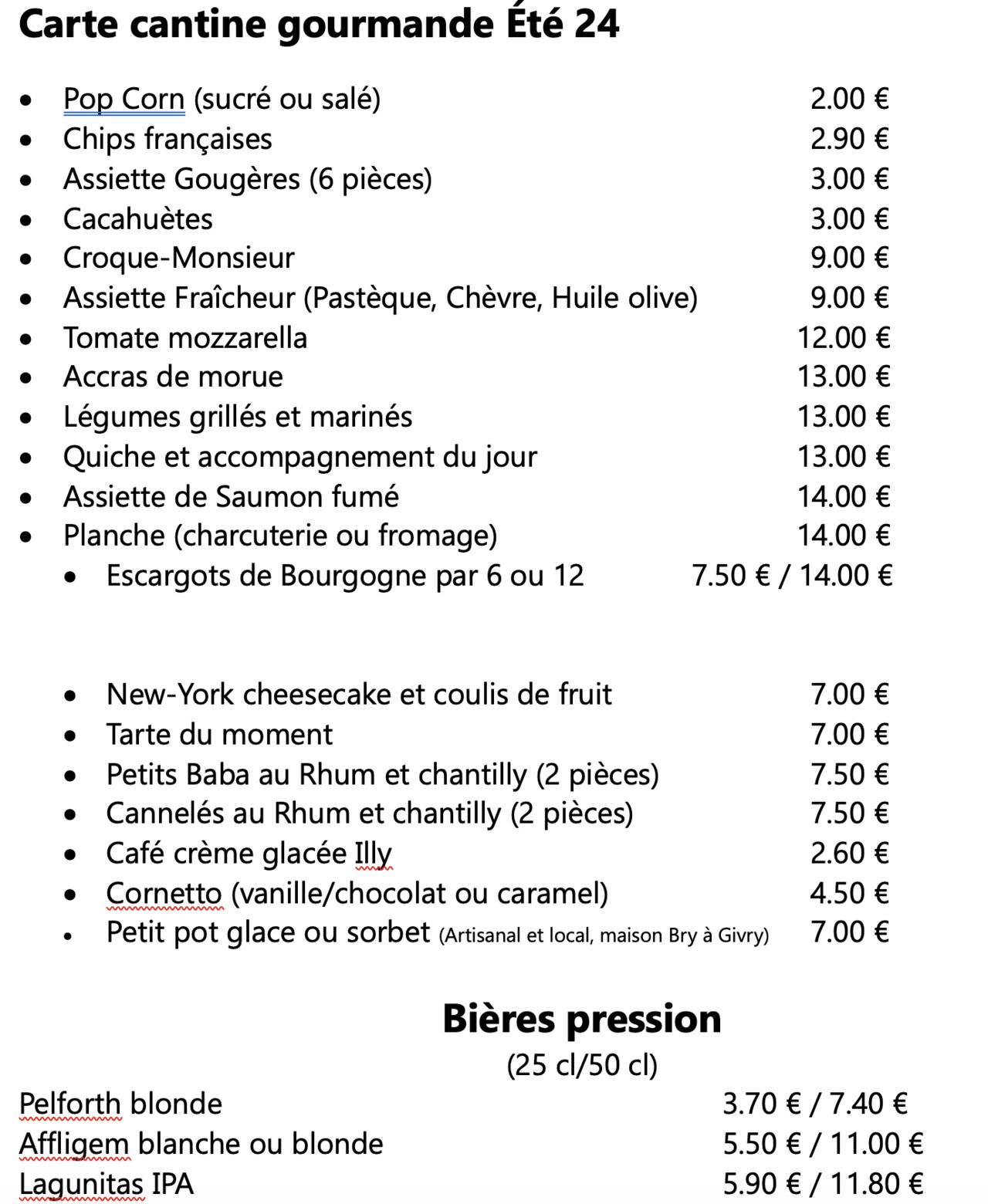 Nouvelle carte CANTINE GOURMANDE Été 24