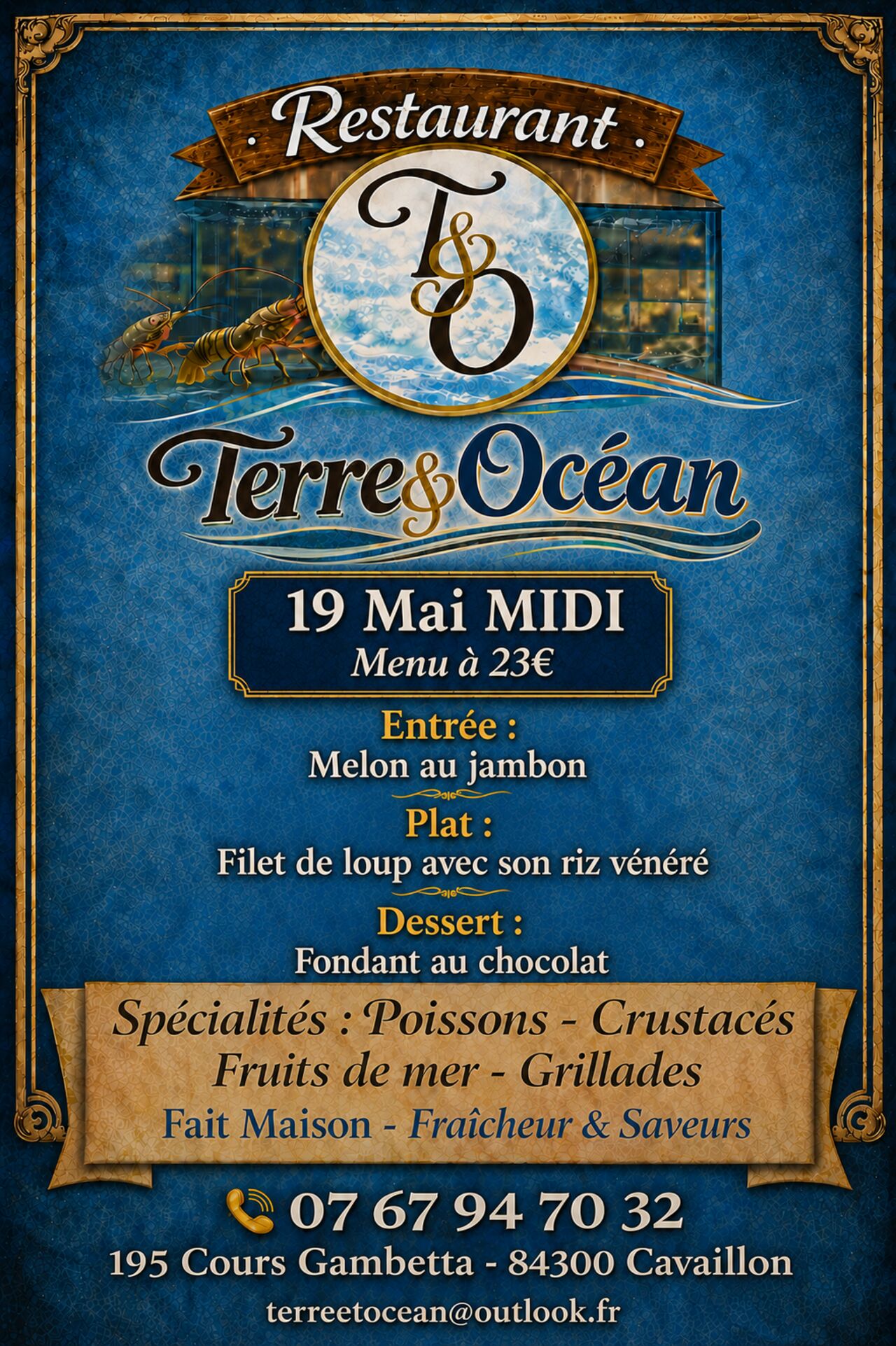 Menu Mardi 19 Mai Midi 23€