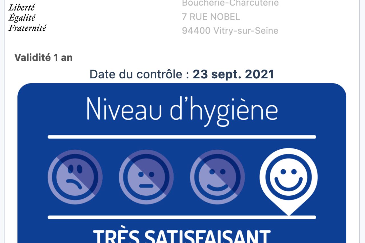 Niveau d'hygiène "Très satisfaisant"