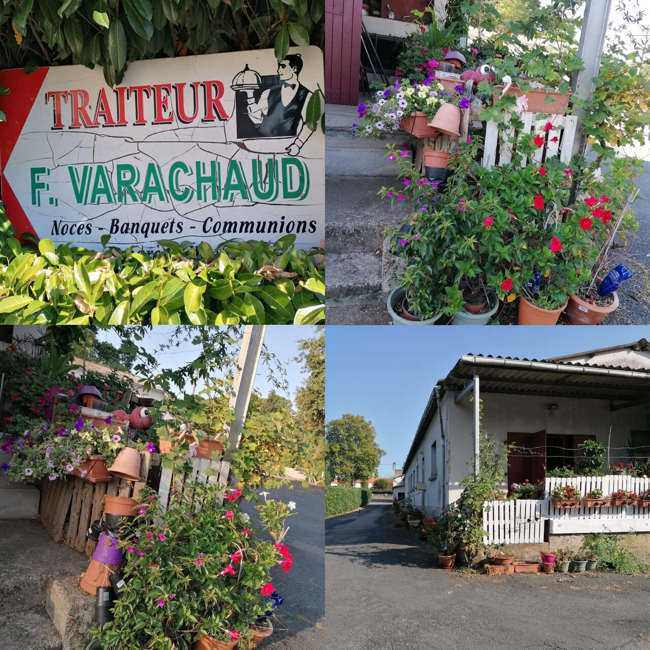 Panneau d’entrée, entrée et allée du traiteur.