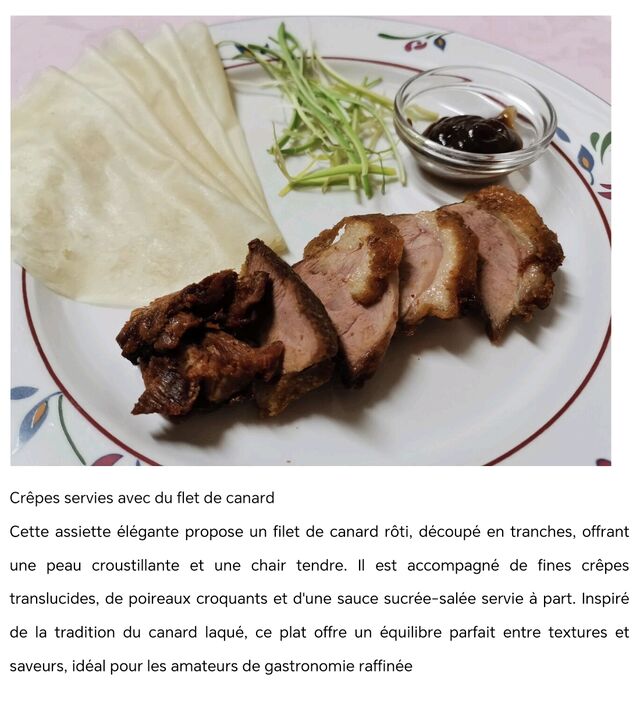 Crêpes services avec du filet de canard 