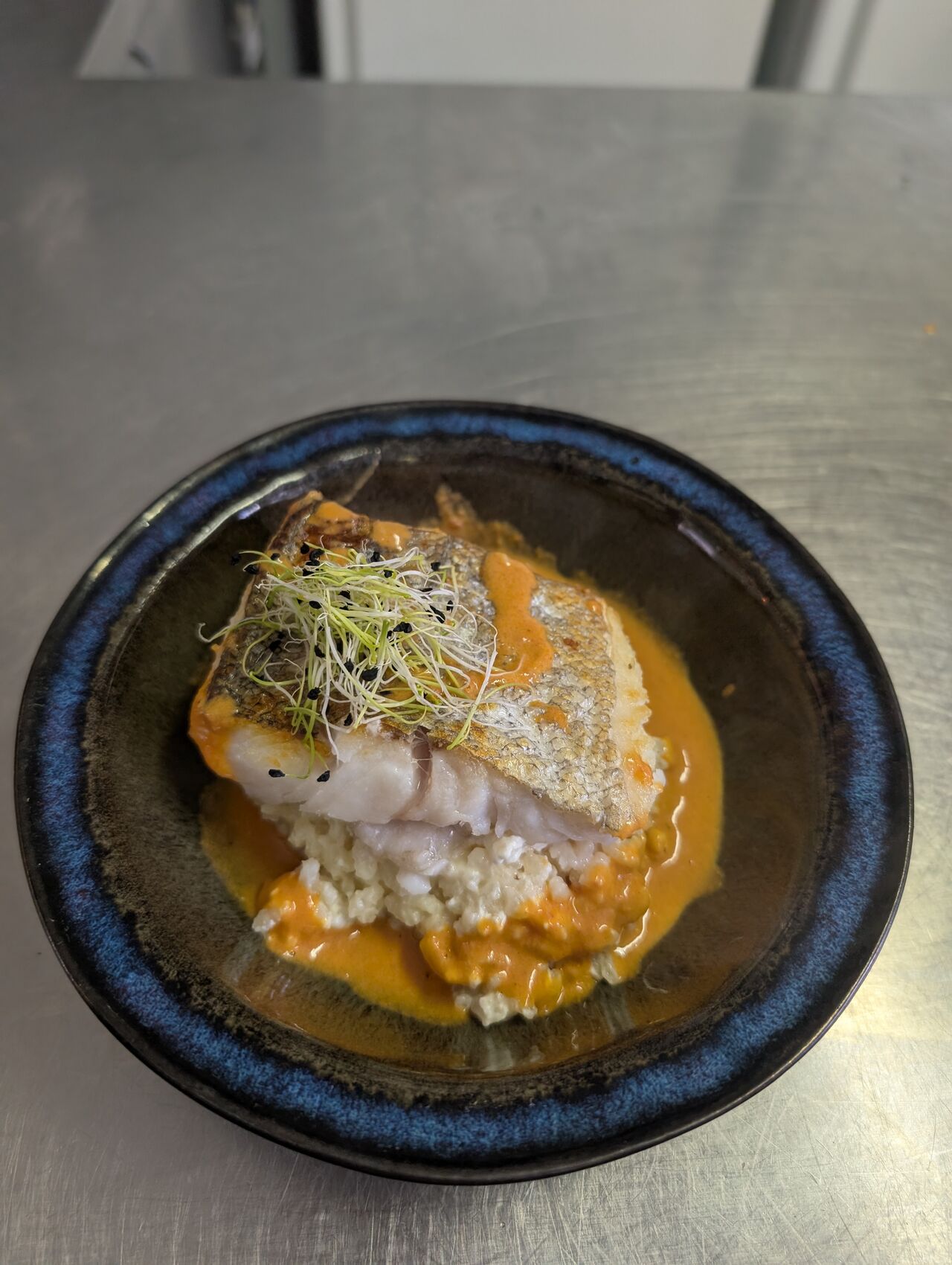 Merlu, risotto, sauce chorizo