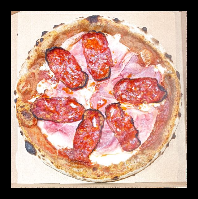 Pizza Margherita Jambon Spianata - base tomate, mozza FDL, jambon blanc, spianata calabrese 