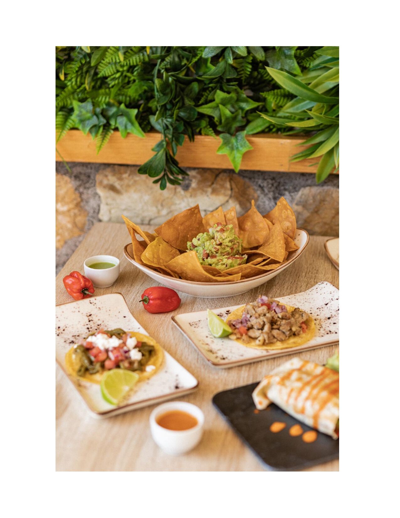 GUACAMOLE, BURRITOS, TACOS