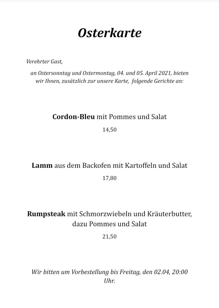 Zusätzlich zur unsere Karte und nur auf Vorbestellung 