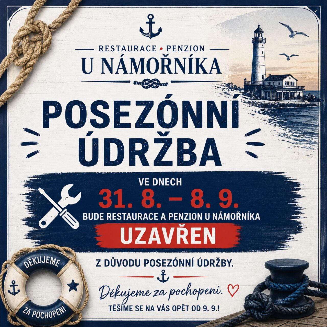Ve dnech 31.8. - 8.9.2026 ZAVŘENO