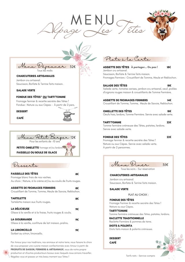 Menu Alpage Les Tetes - Megeve