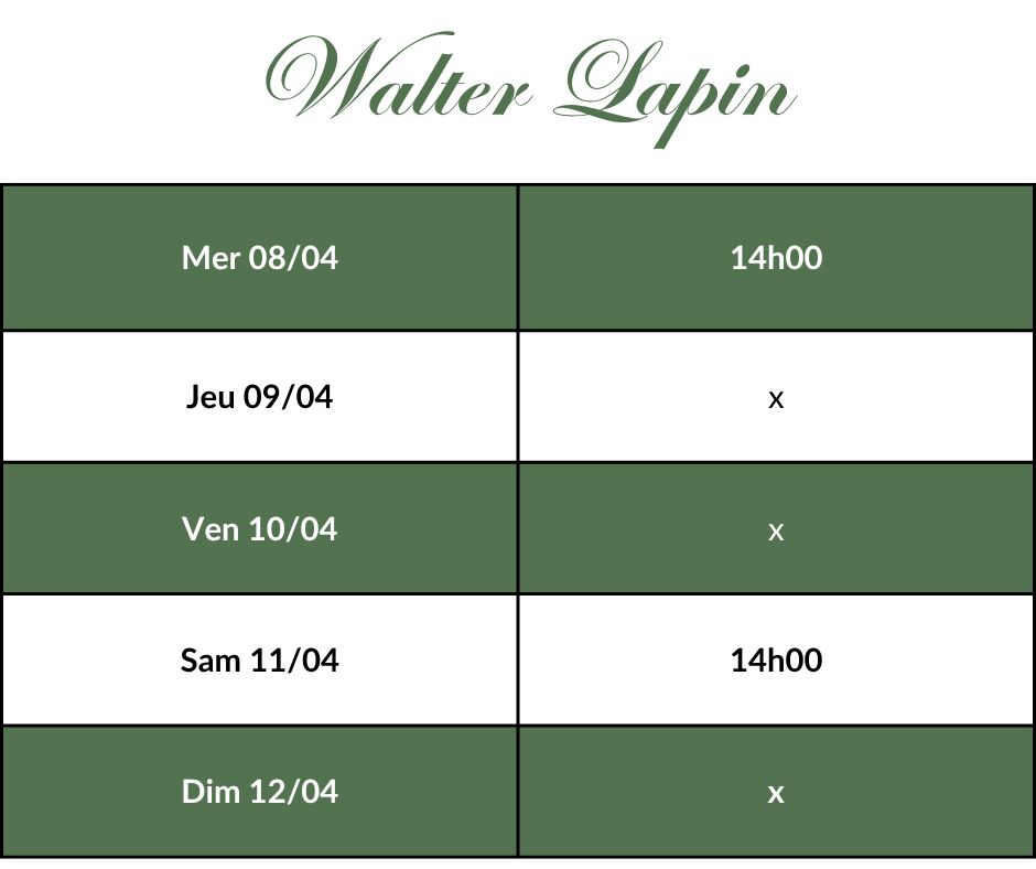Walter Lapin - Horaires