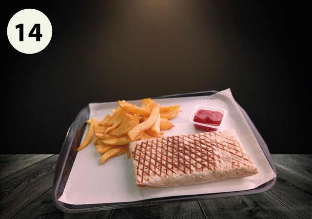 Moyen Tacos
(Chiken, tenders, steak, frites, fromage, sauce fromage, fromage, sauce au choix, sauce au œufs )