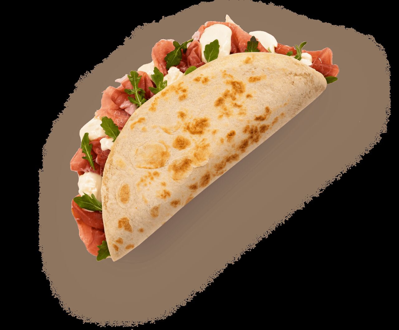 Rohschinken, Squacquerone-Käse und Rucola