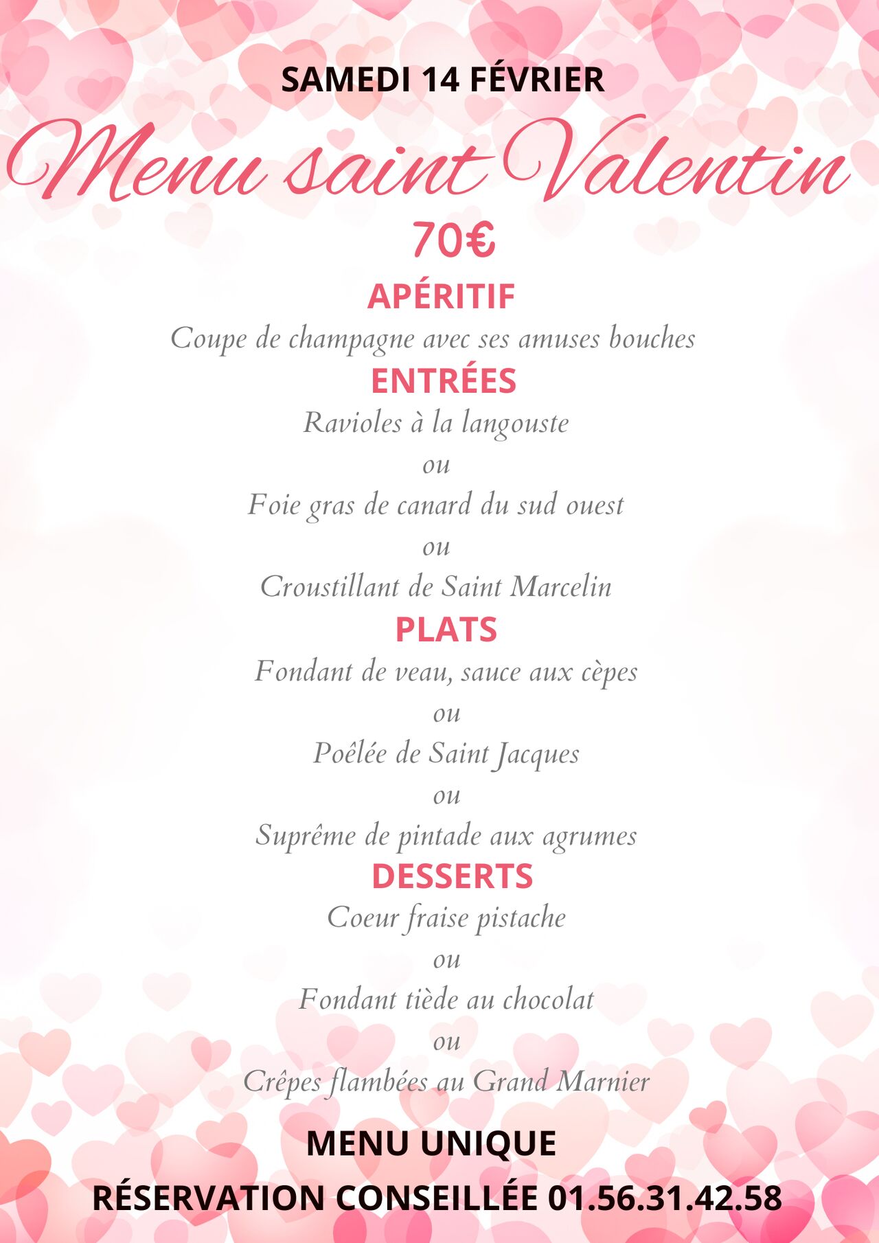 SAINT VALENTIN Samedi 14 février