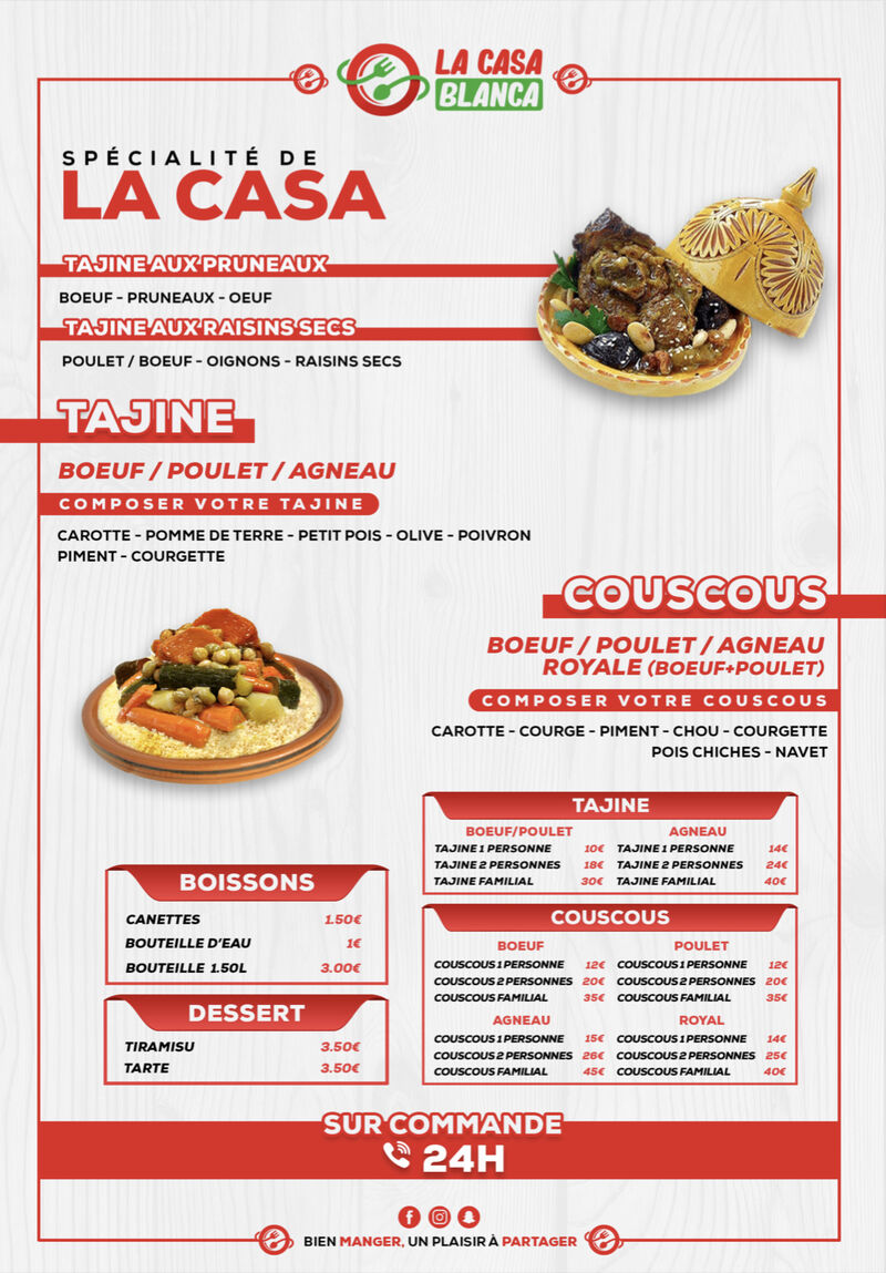 Menu Couscous Tajine 