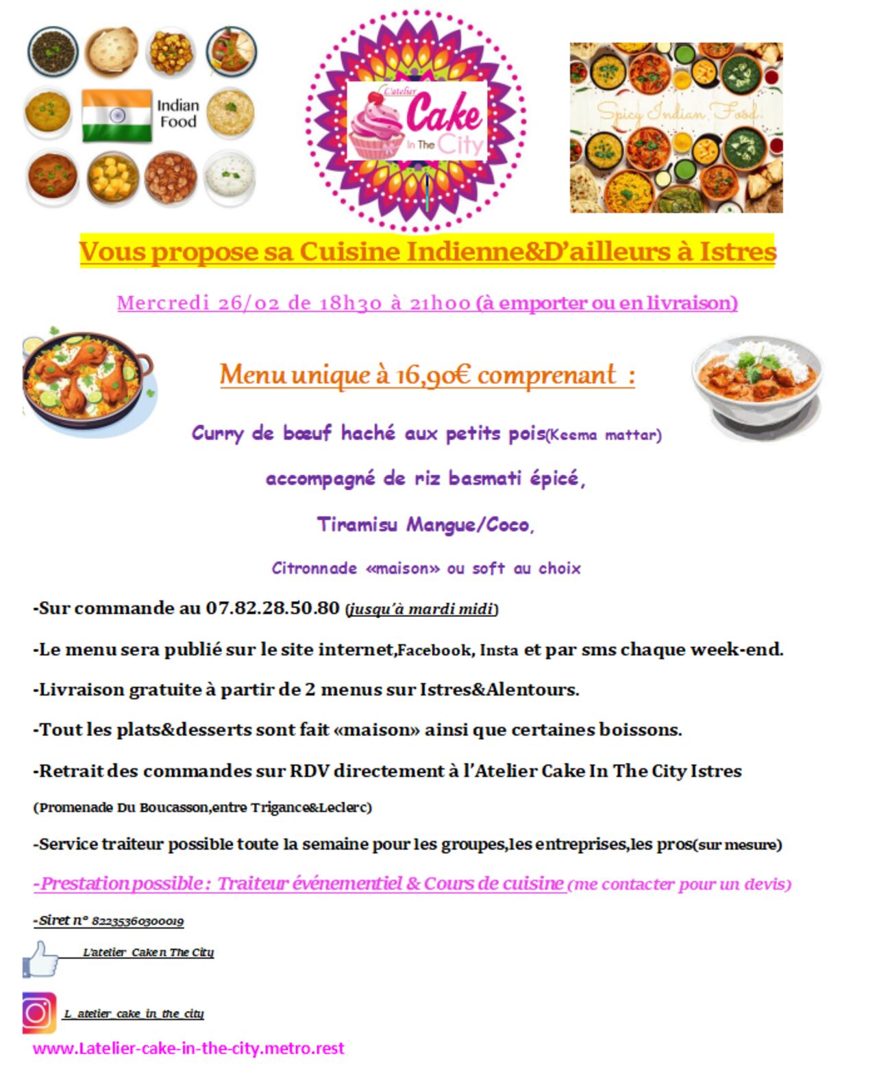 Menu indien du mercredi 26/02/2025