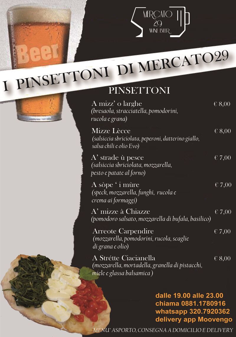 DELIVERY MENU'
Pinsettoni
