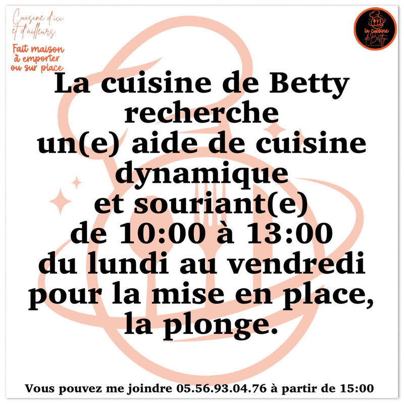 Recherche un(e) aide de cuisine 