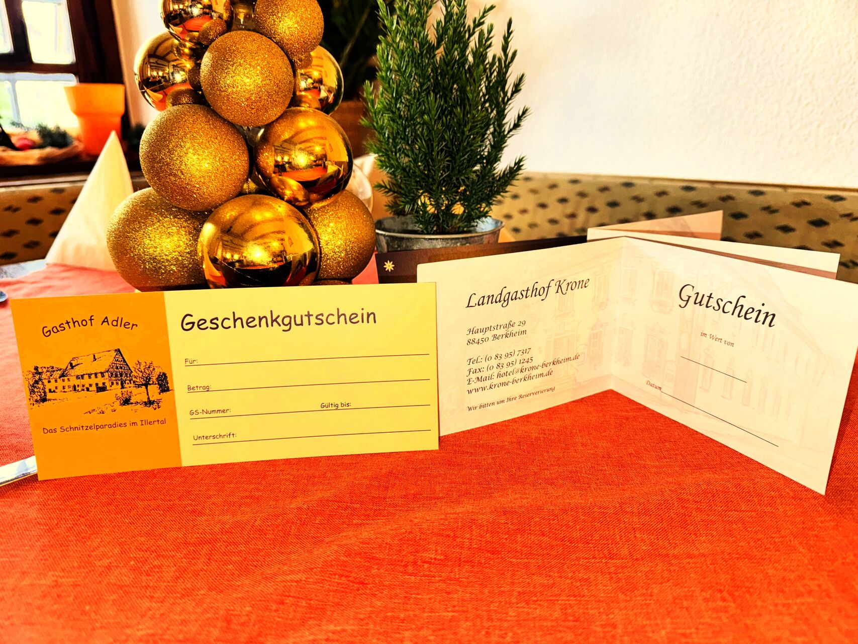 🎄 Weihnachts-Geschenkgutscheine im Landgasthof Krone & Gasthof Adler! 🎄