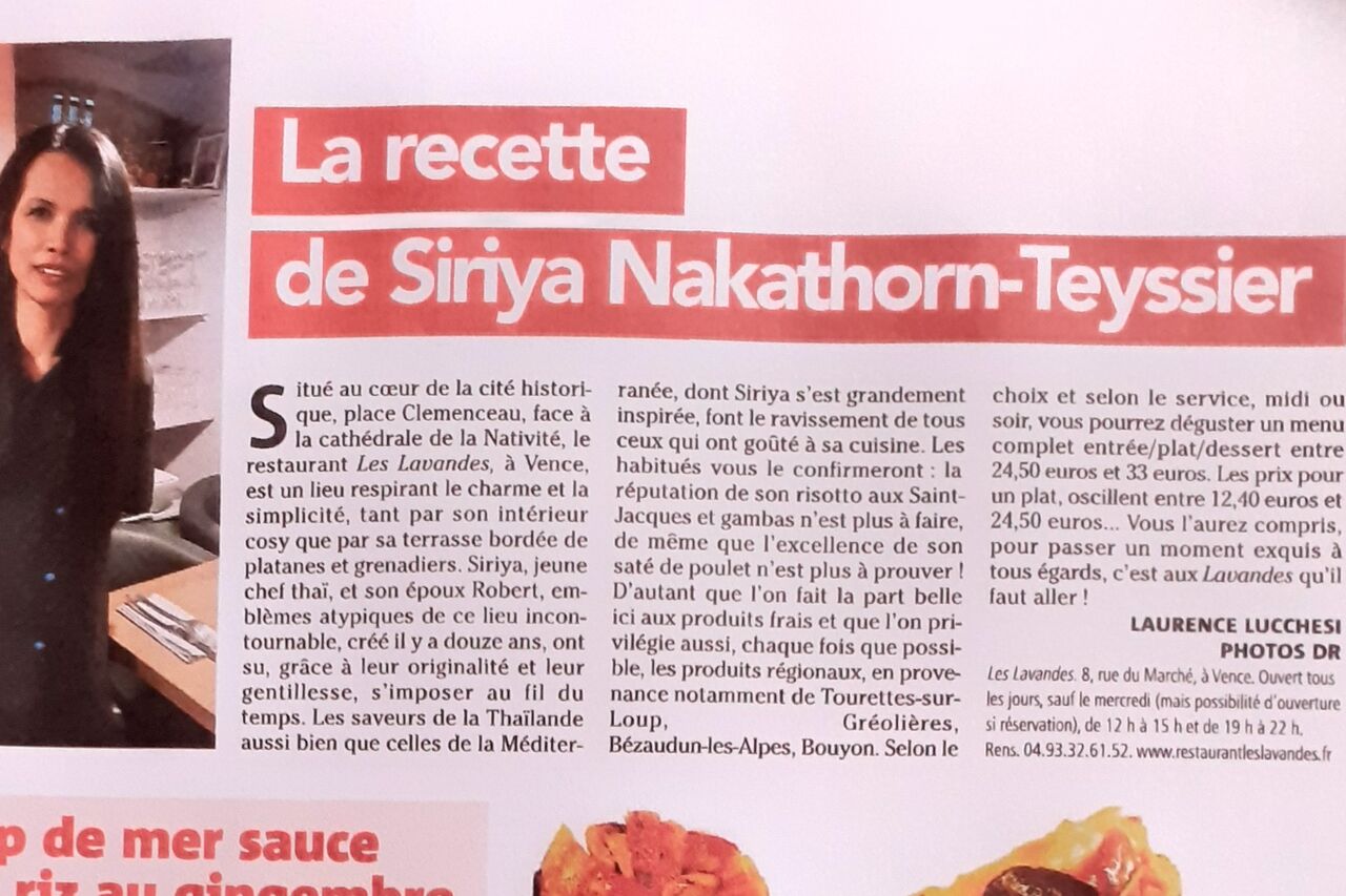 Nice matin parle de la cuisine de Siriya Nakathorn-Teyssier