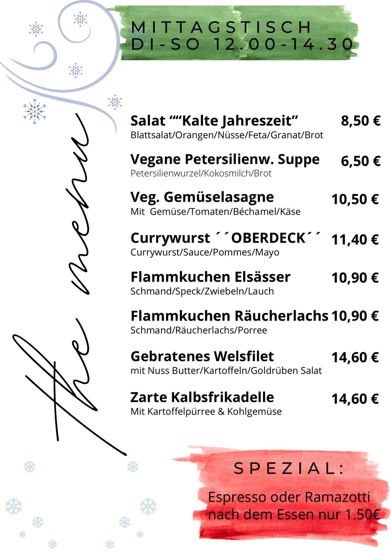 Mittagskarte im Café Kunstpause