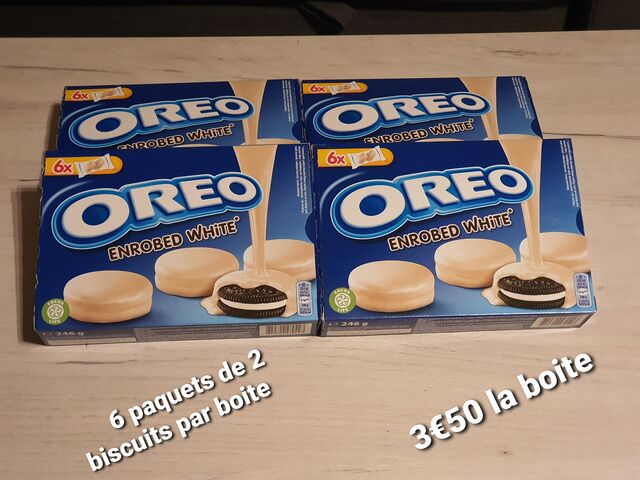 Oreo blanc enrobé
Prix 3.50€ TTC
Marque
Oreo
Poids net (kg) 0.246
O.29€ pièces
Point fort
Boite de 6 sachets 
