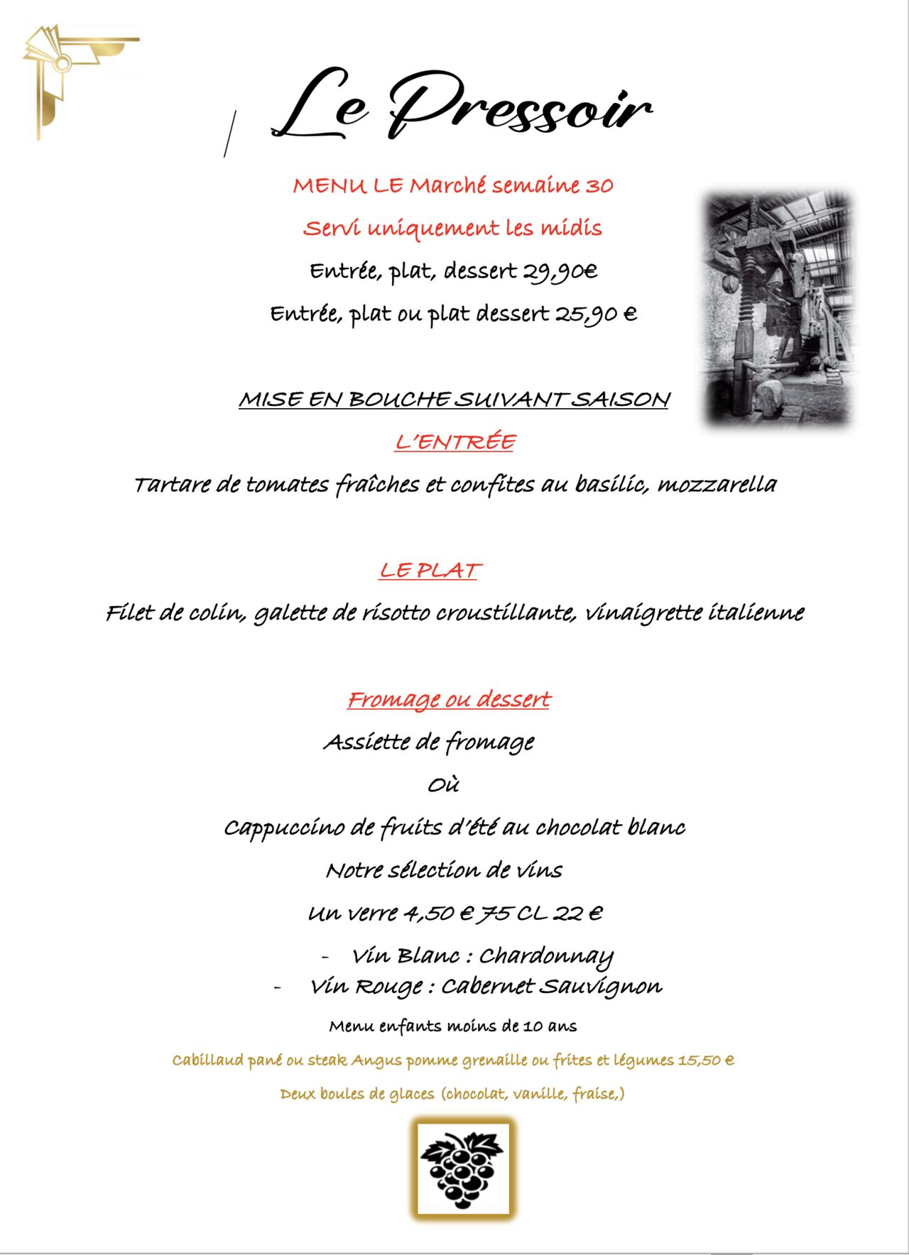 Menu du marché semaine 30