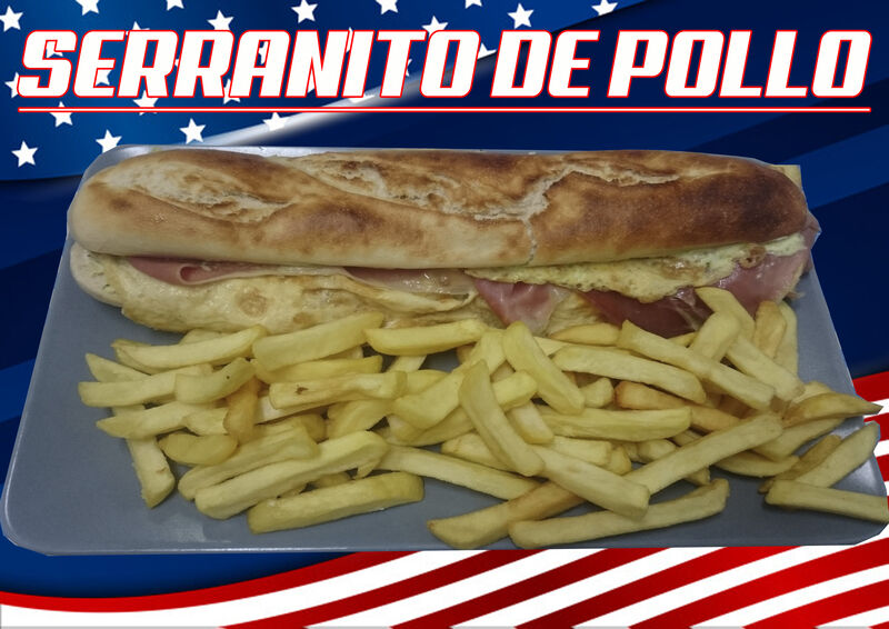 Pollo, con Jamón Serrano, Tortilla, Tomate Natural y Pimiento.