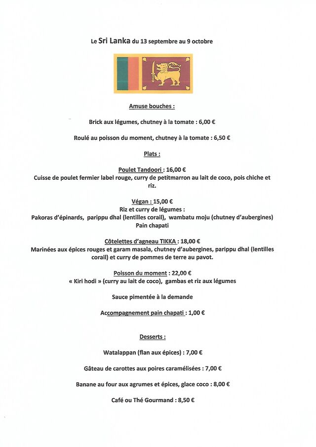 Et voici le menu du Sri Lanka 
