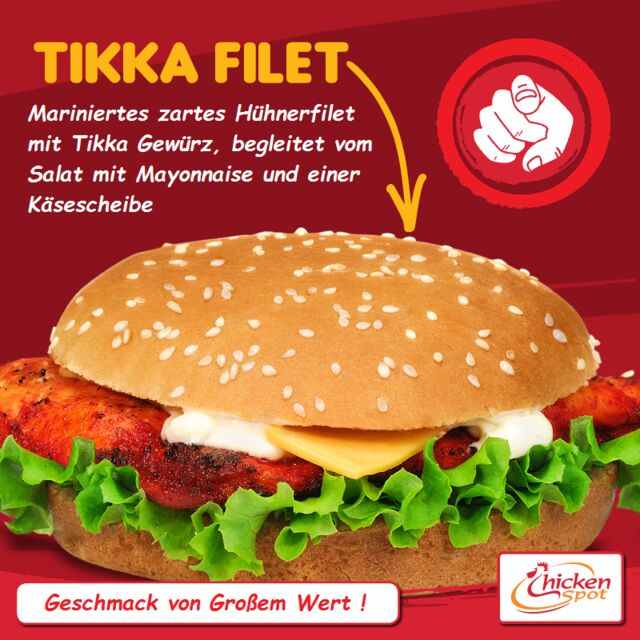 Das Tikka Filet. Scharfe Hähnchenbrust sehr lecker.