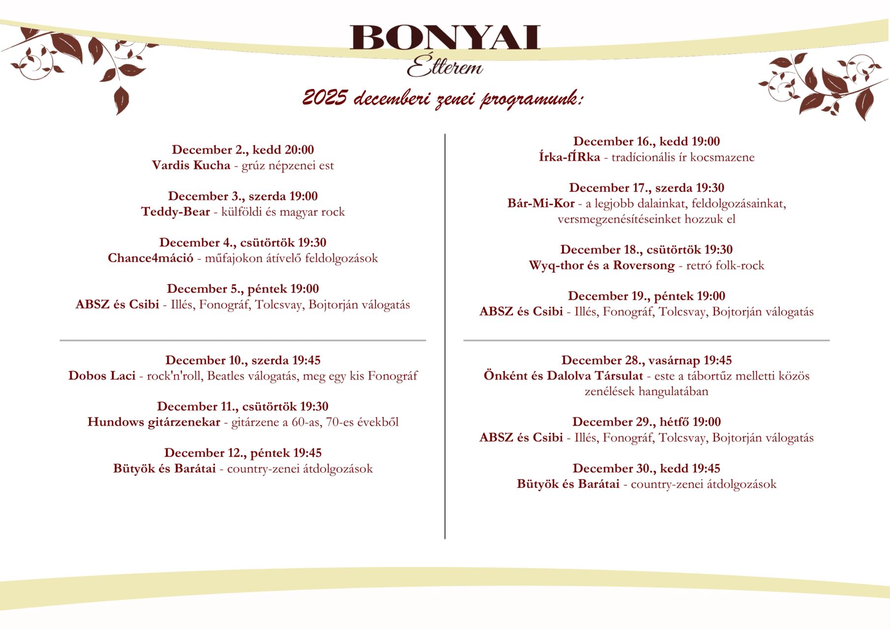 Havi zenei programunk: