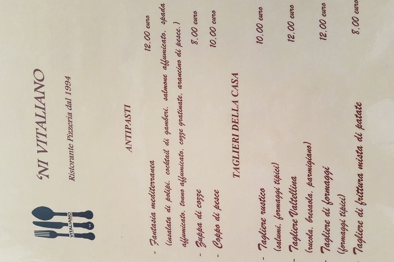 menù Ristorante anche senza glutine