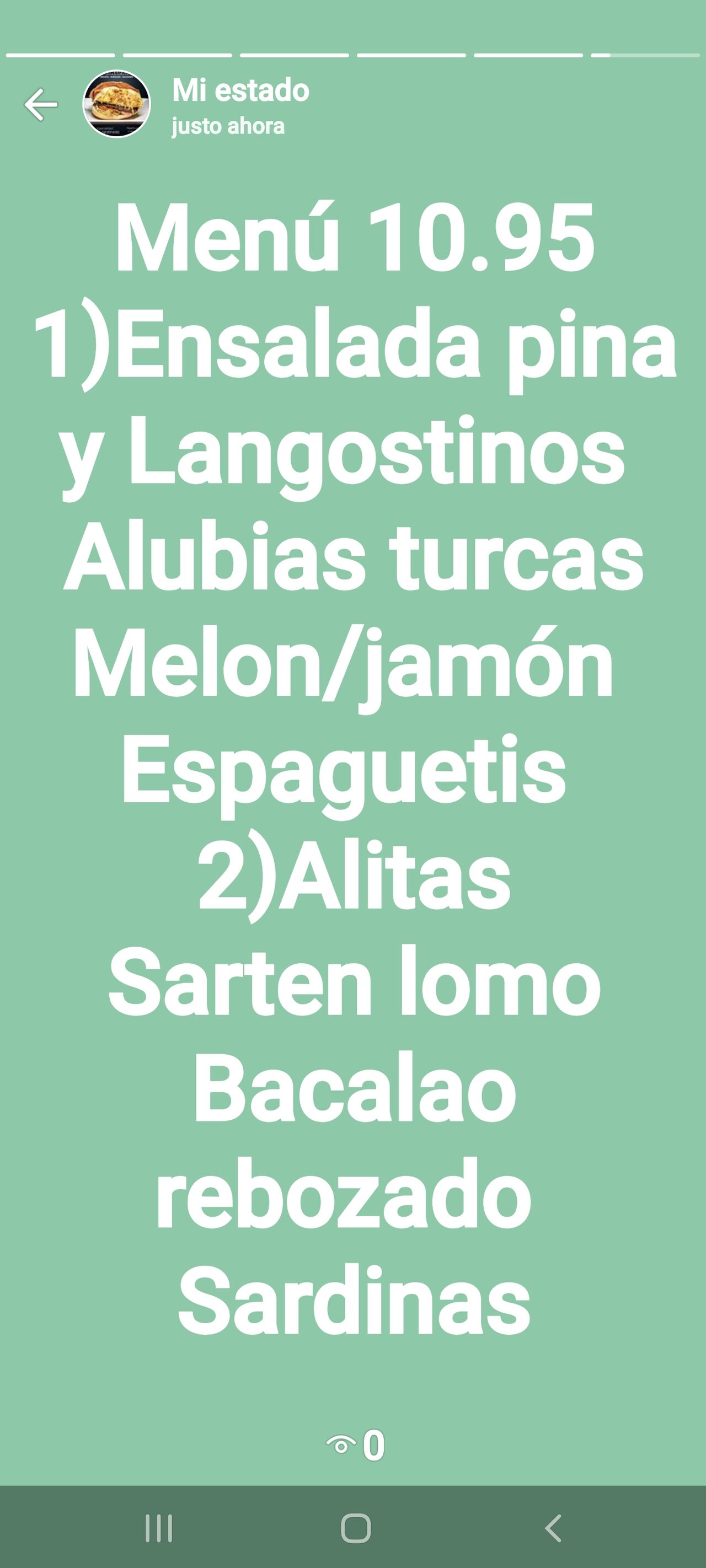 Menu de hoy también a domicilio 